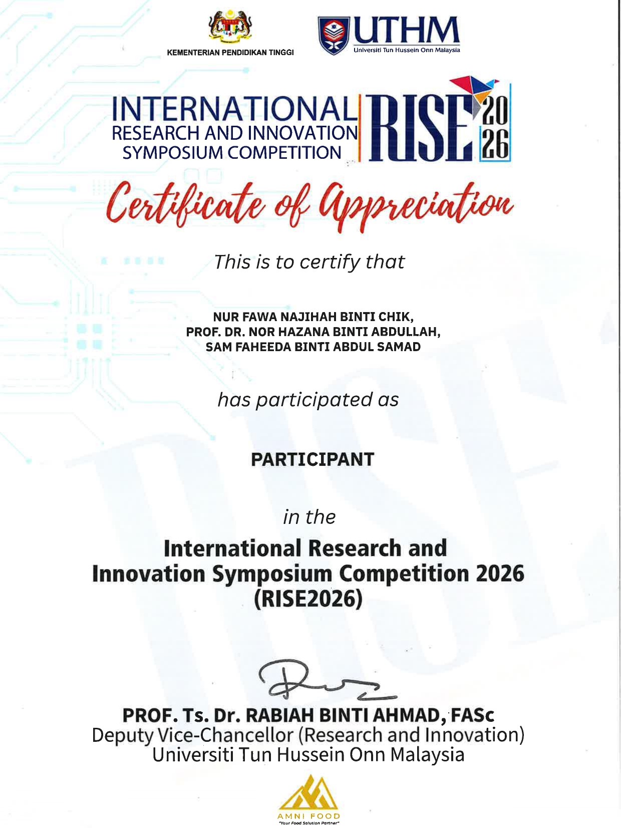 RISE 2026 FAWA PROF HAZANA SAM